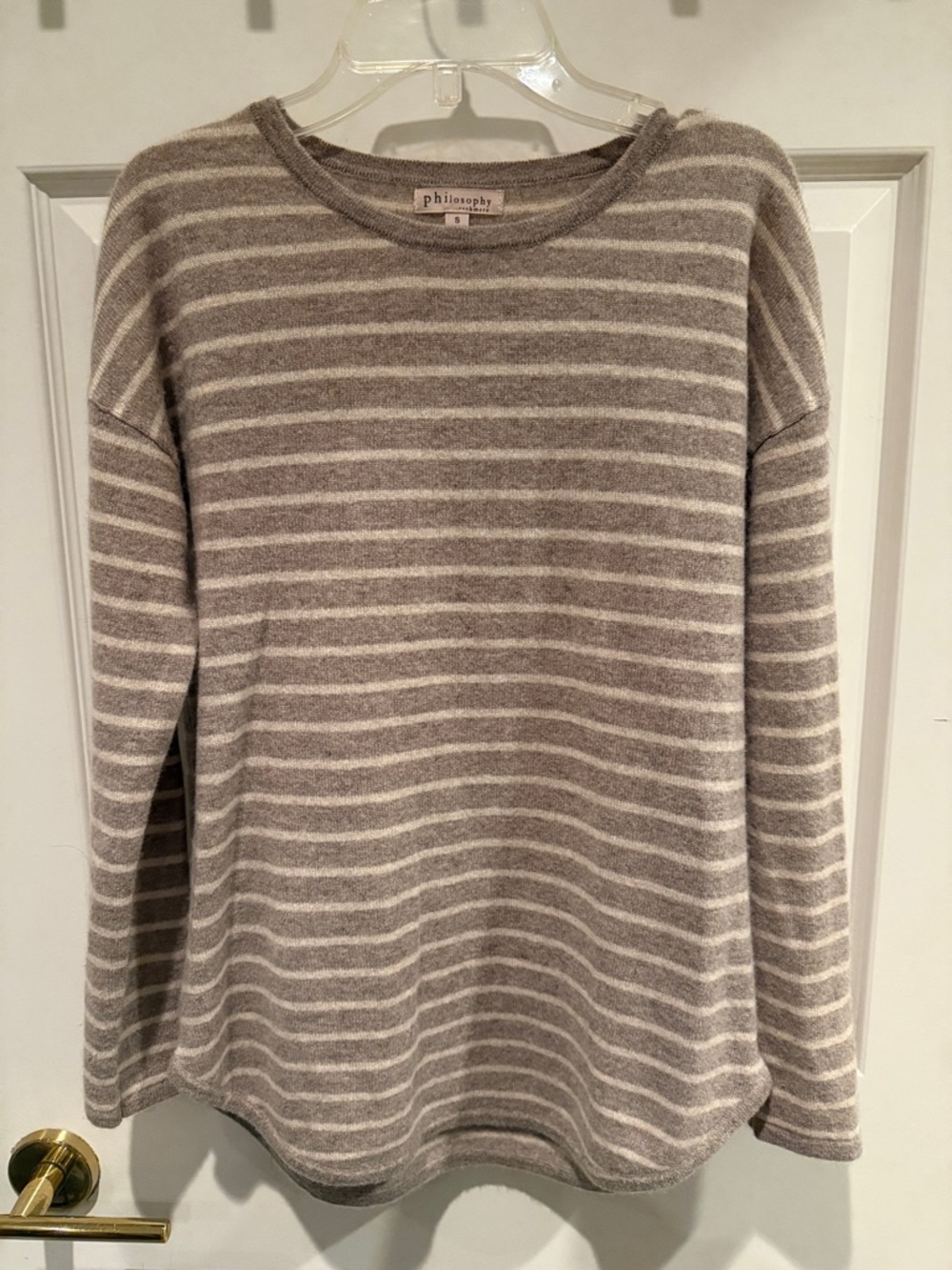 Philosophy Cashmere Striped Scoopneck Sweater in Tan & Cream
